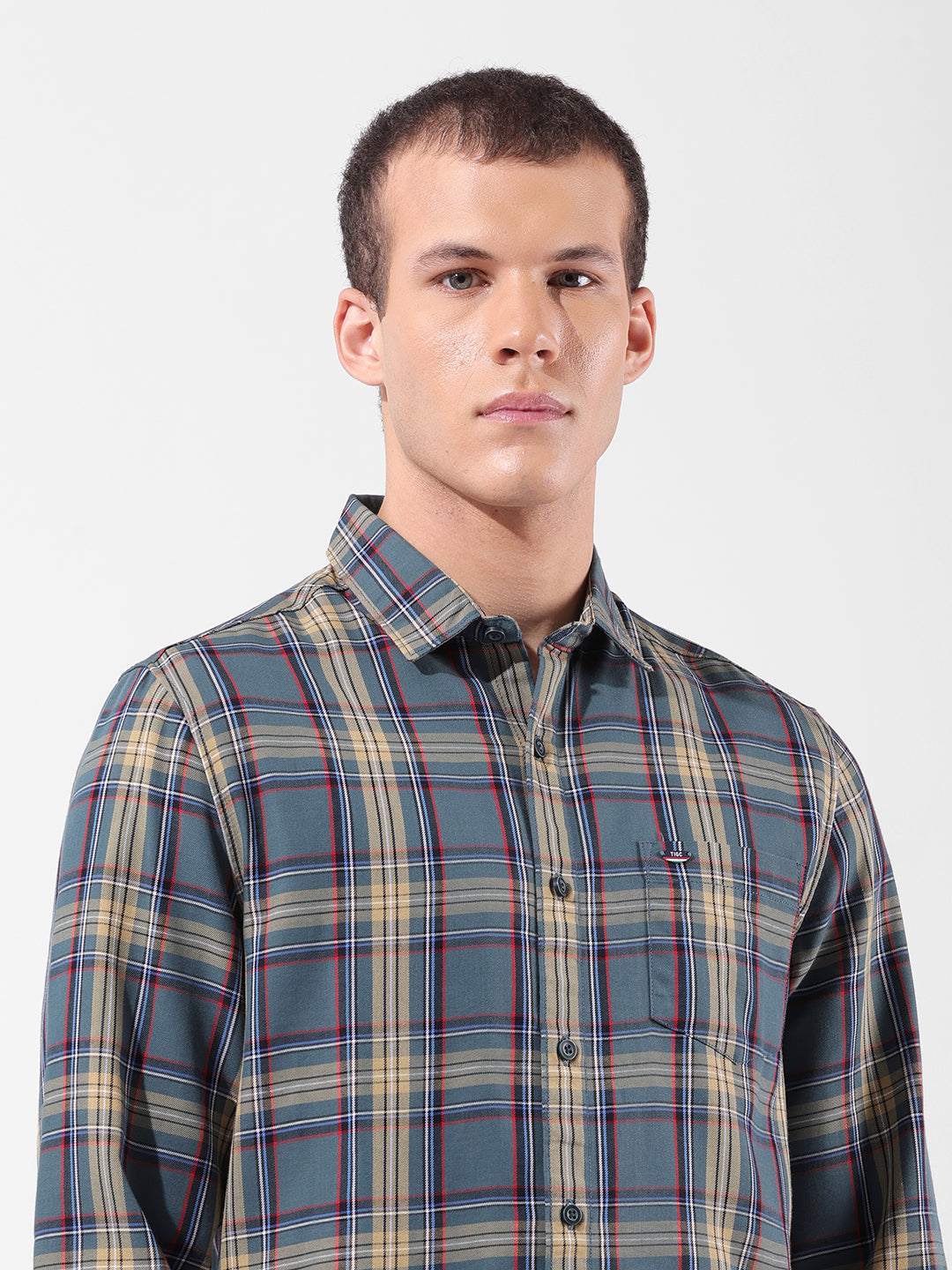 Men's Green Slim Fit Checkered Casual Shirt