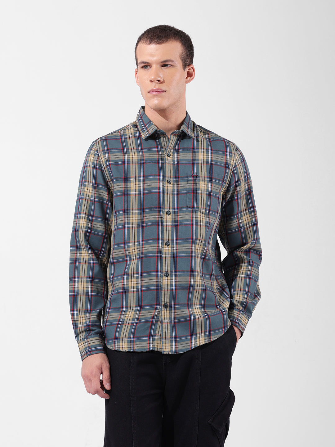 Men's Green Slim Fit Checkered Casual Shirt