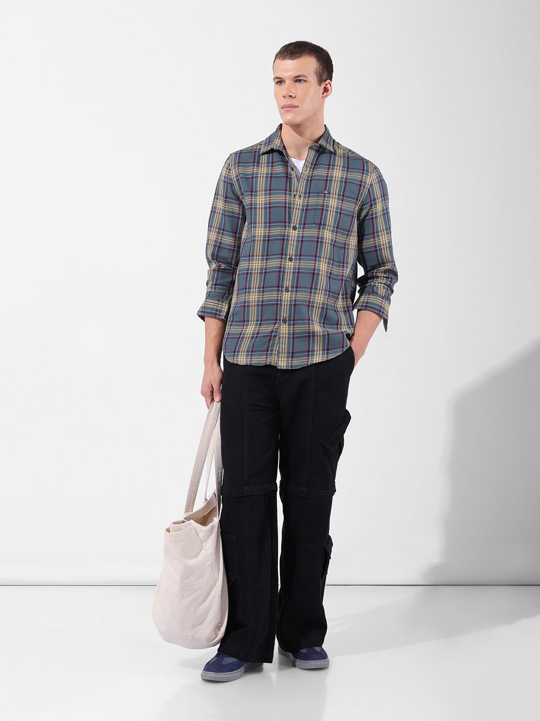 Men's Green Slim Fit Checkered Casual Shirt