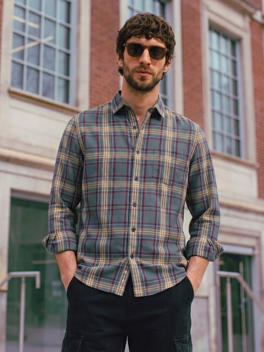 Men's Green Slim Fit Checkered Casual Shirt