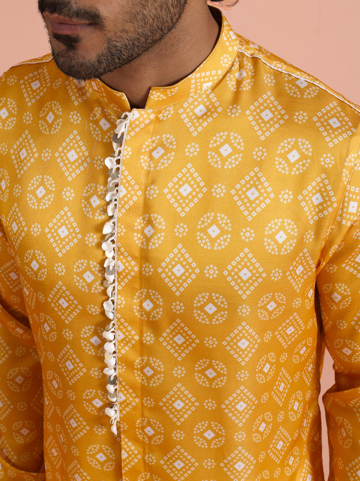 Mustard Bandhani Printed Mid Kurta