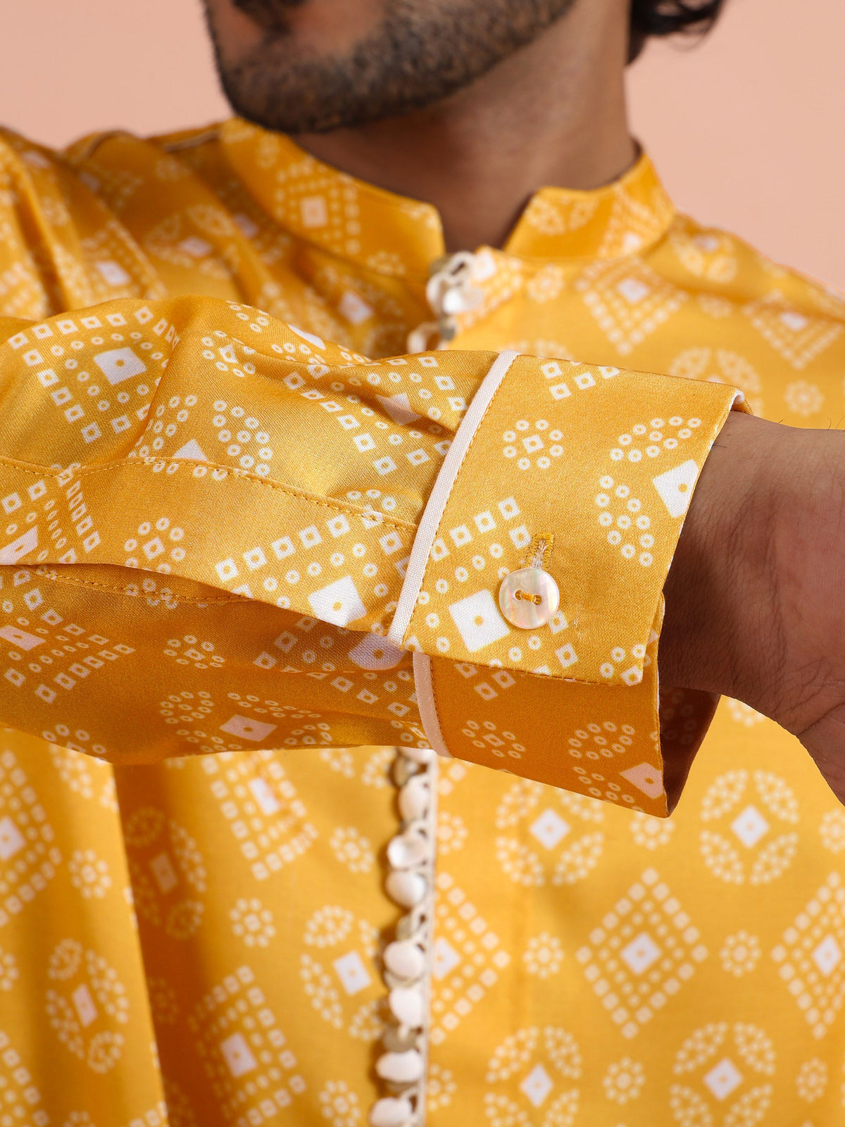 Mustard Bandhani Printed Mid Kurta