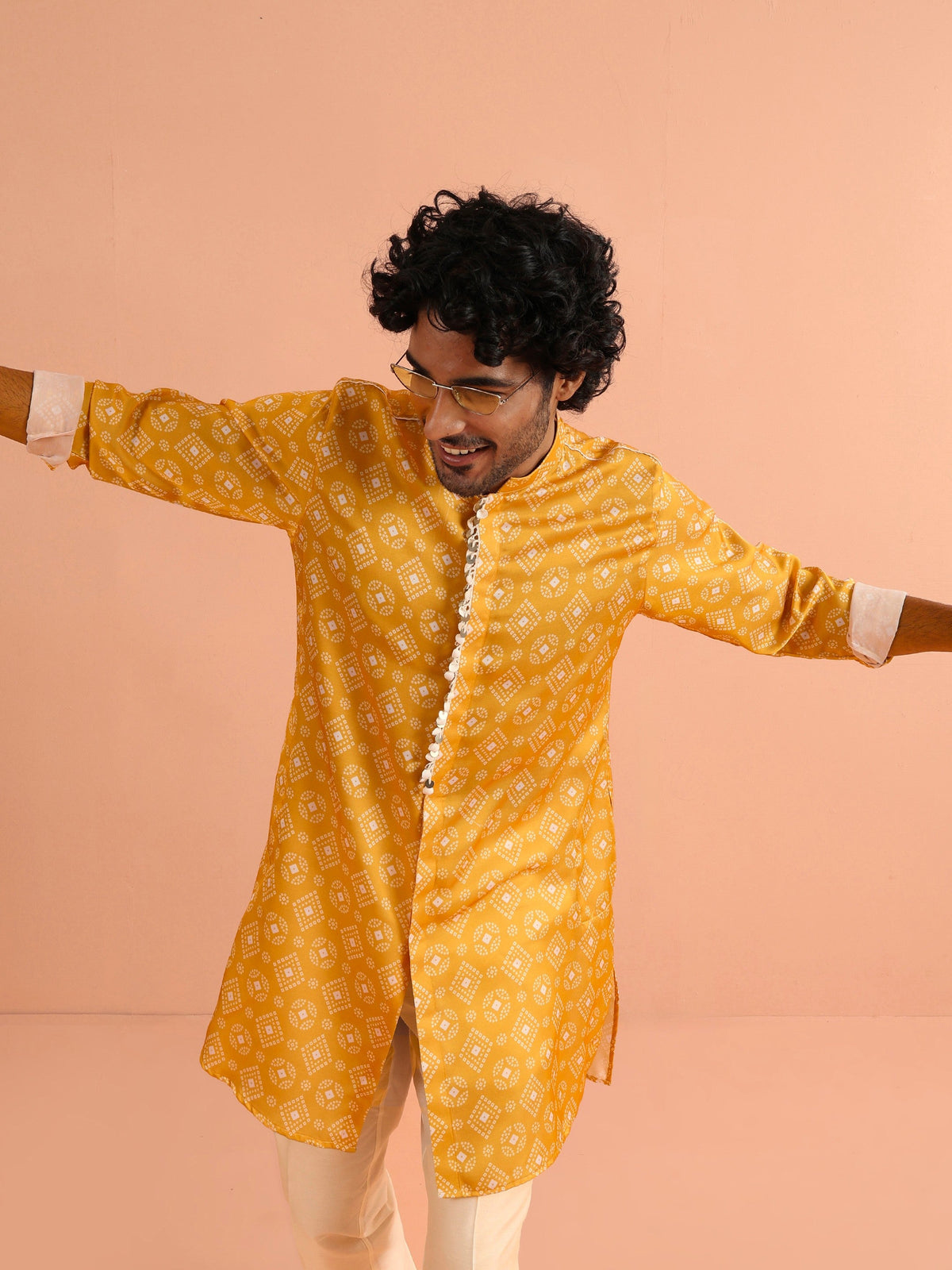 Mustard Bandhani Printed Mid Kurta