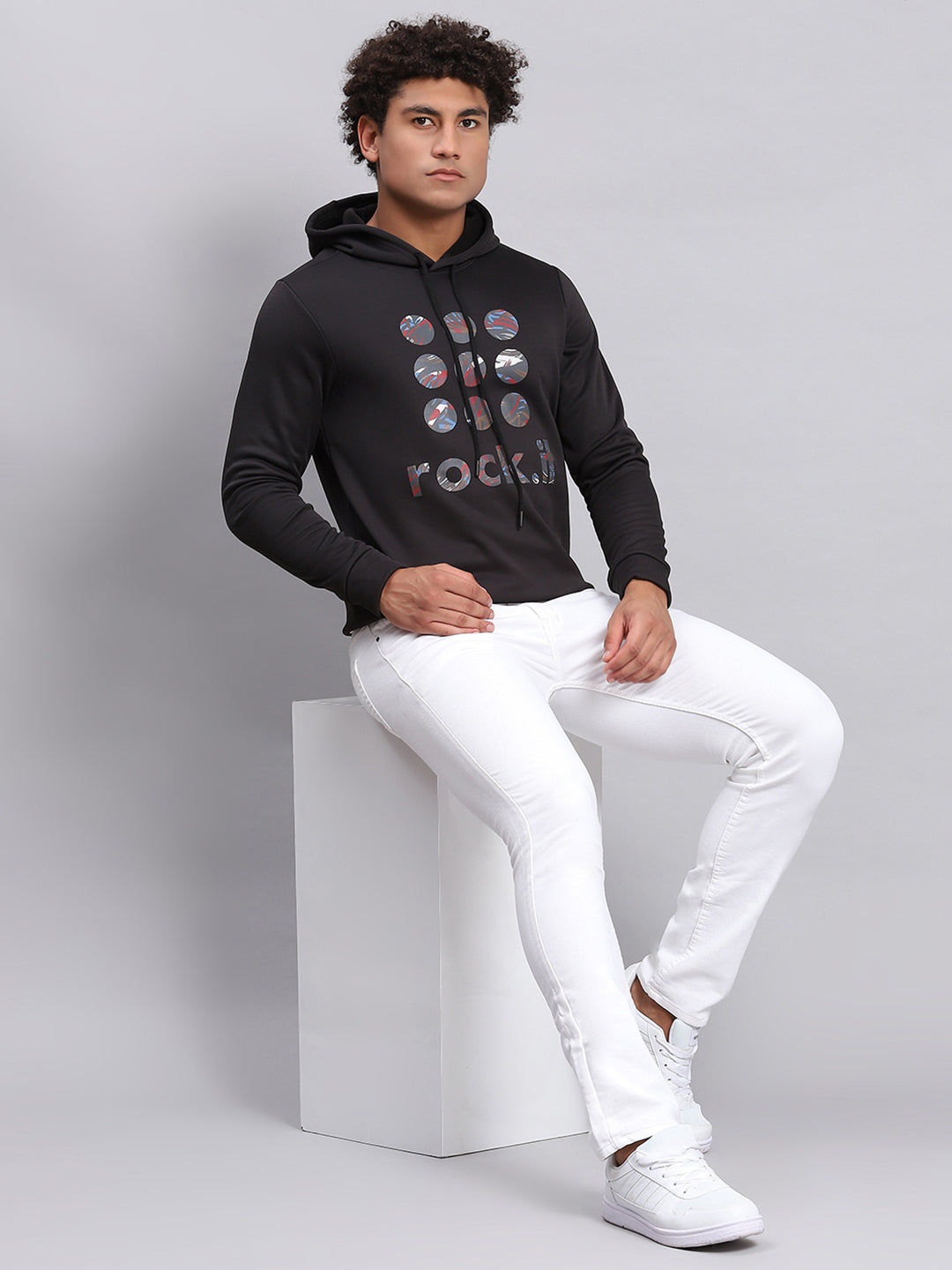 Rock.it Men Black Printed Hooded Full Sleeve Sweatshirt