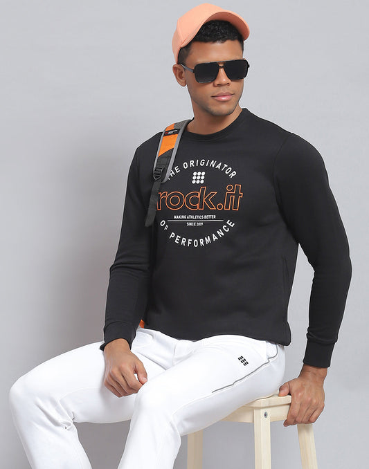 Rock.it Men Black Solid Round Neck Full Sleeve Sweatshirt