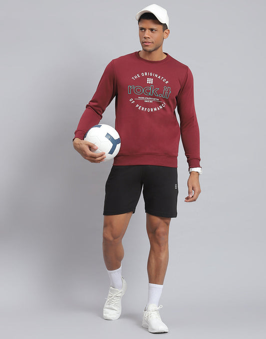Rock.it Men Maroon Solid Round Neck Full Sleeve Sweatshirt