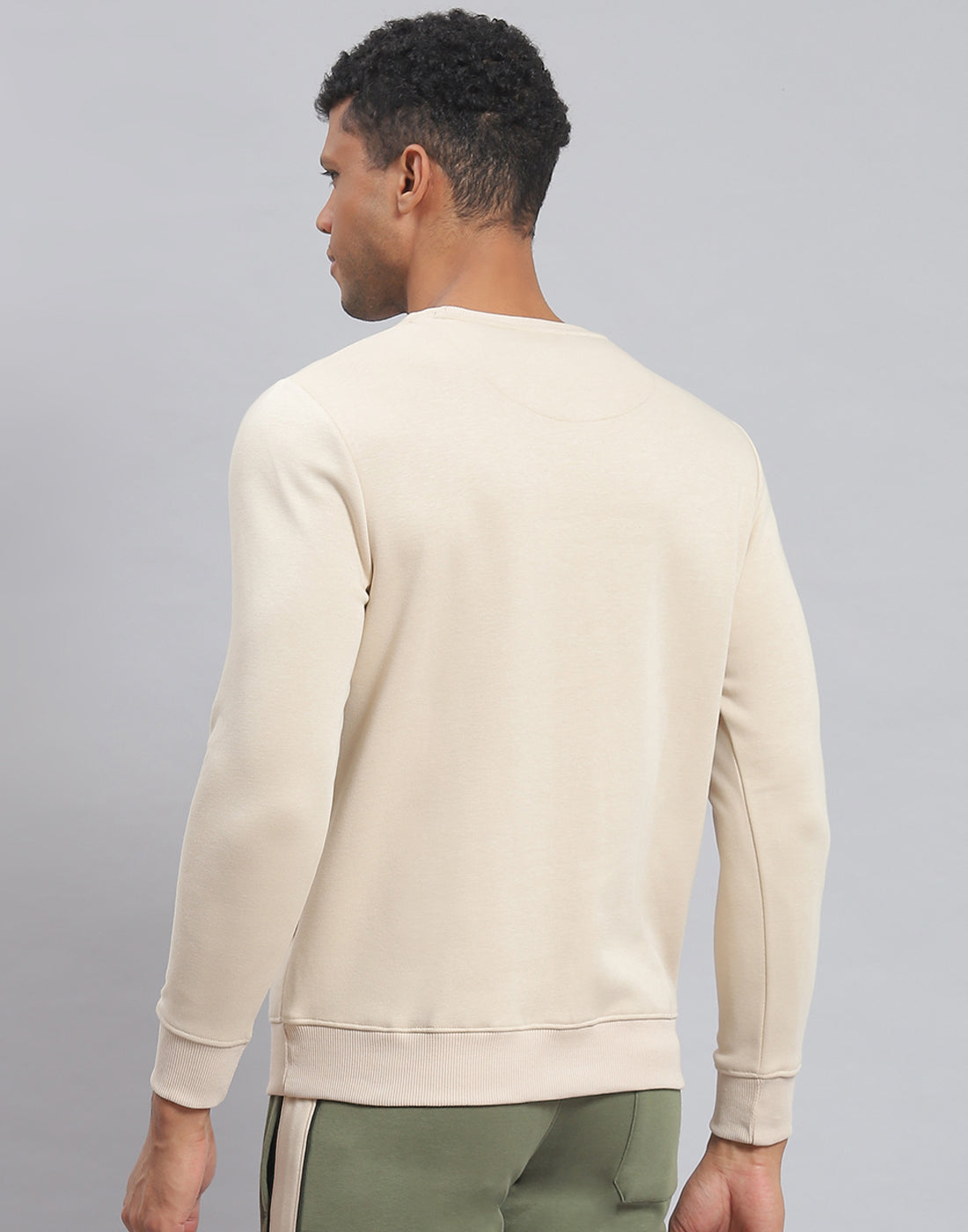 Rock.it Men Beige Solid Round Neck Full Sleeve Sweatshirt