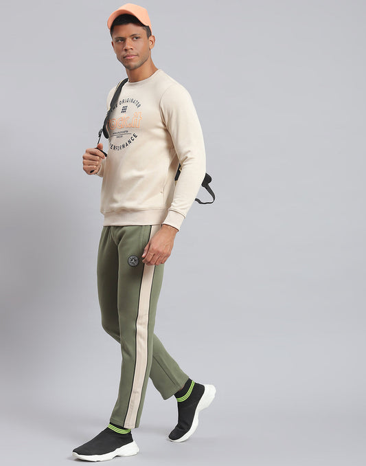 Rock.it Men Beige Solid Round Neck Full Sleeve Sweatshirt
