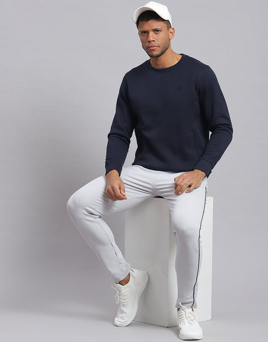 Rock.it Men Navy Blue Solid Round Neck Full Sleeve Sweatshirt