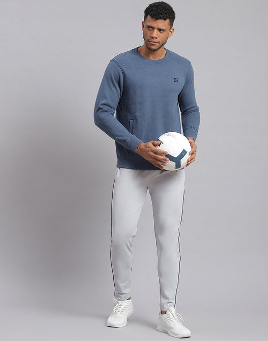 Rock.it Men Blue Solid Round Neck Full Sleeve Sweatshirt