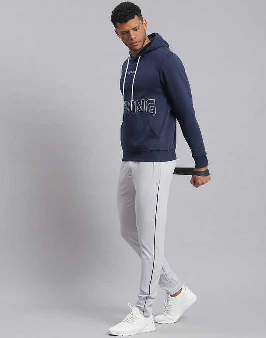 Rock.it Men Navy Blue Printed Hooded Full Sleeve Sweatshirt