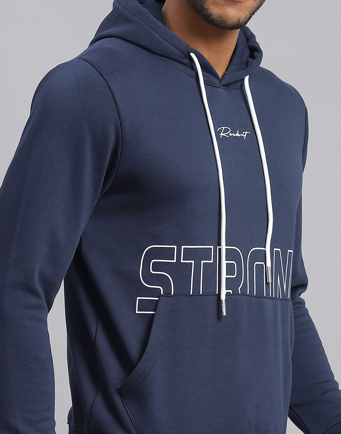 Rock.it Men Navy Blue Printed Hooded Full Sleeve Sweatshirt