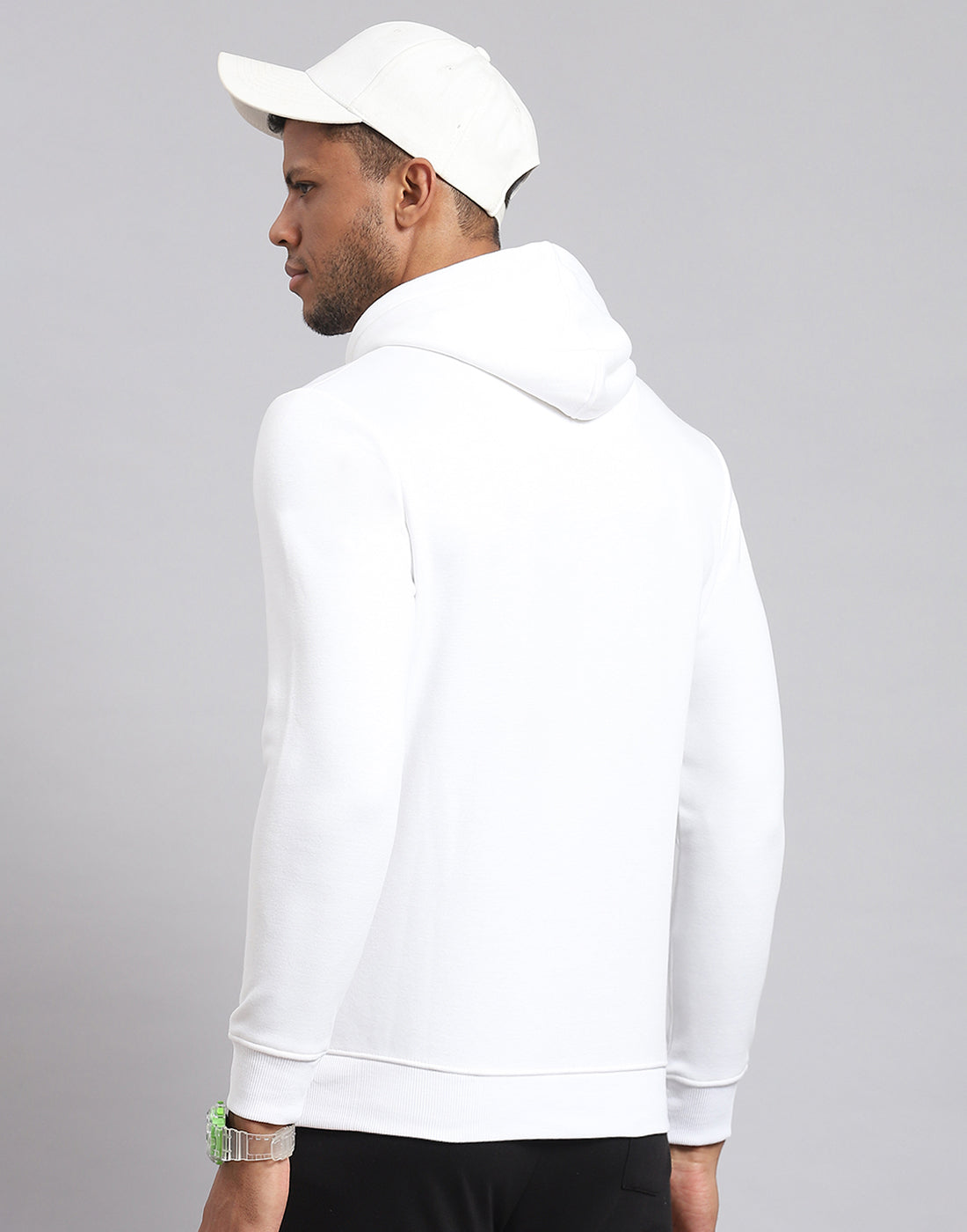 Rock.it Men White Printed Hooded Full Sleeve Sweatshirt