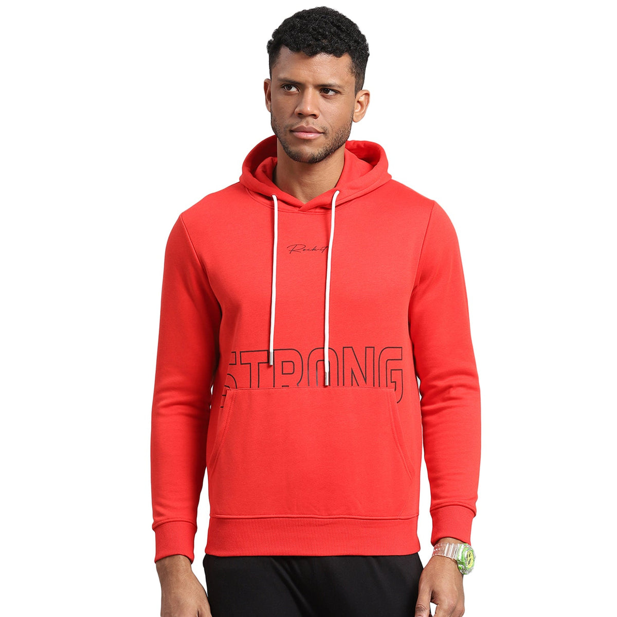Rock.it Men Red Printed Hooded Full Sleeve Sweatshirt
