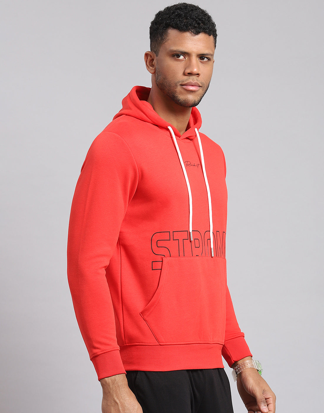 Rock.it Men Red Printed Hooded Full Sleeve Sweatshirt