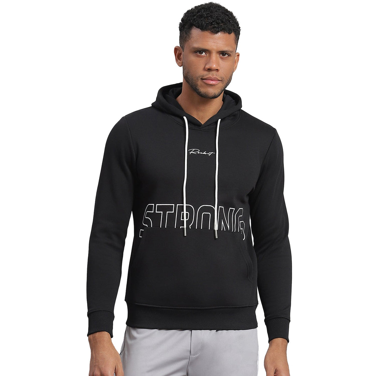 Rock.it Men Black Printed Hooded Full Sleeve Sweatshirt