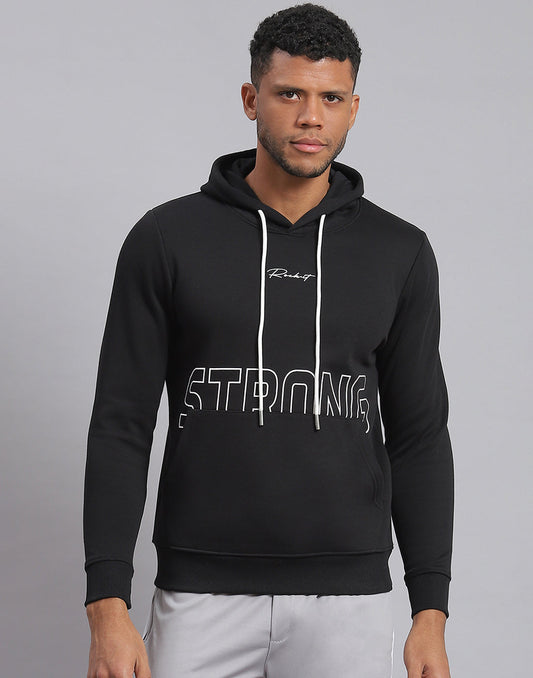 Rock.it Men Black Printed Hooded Full Sleeve Sweatshirt