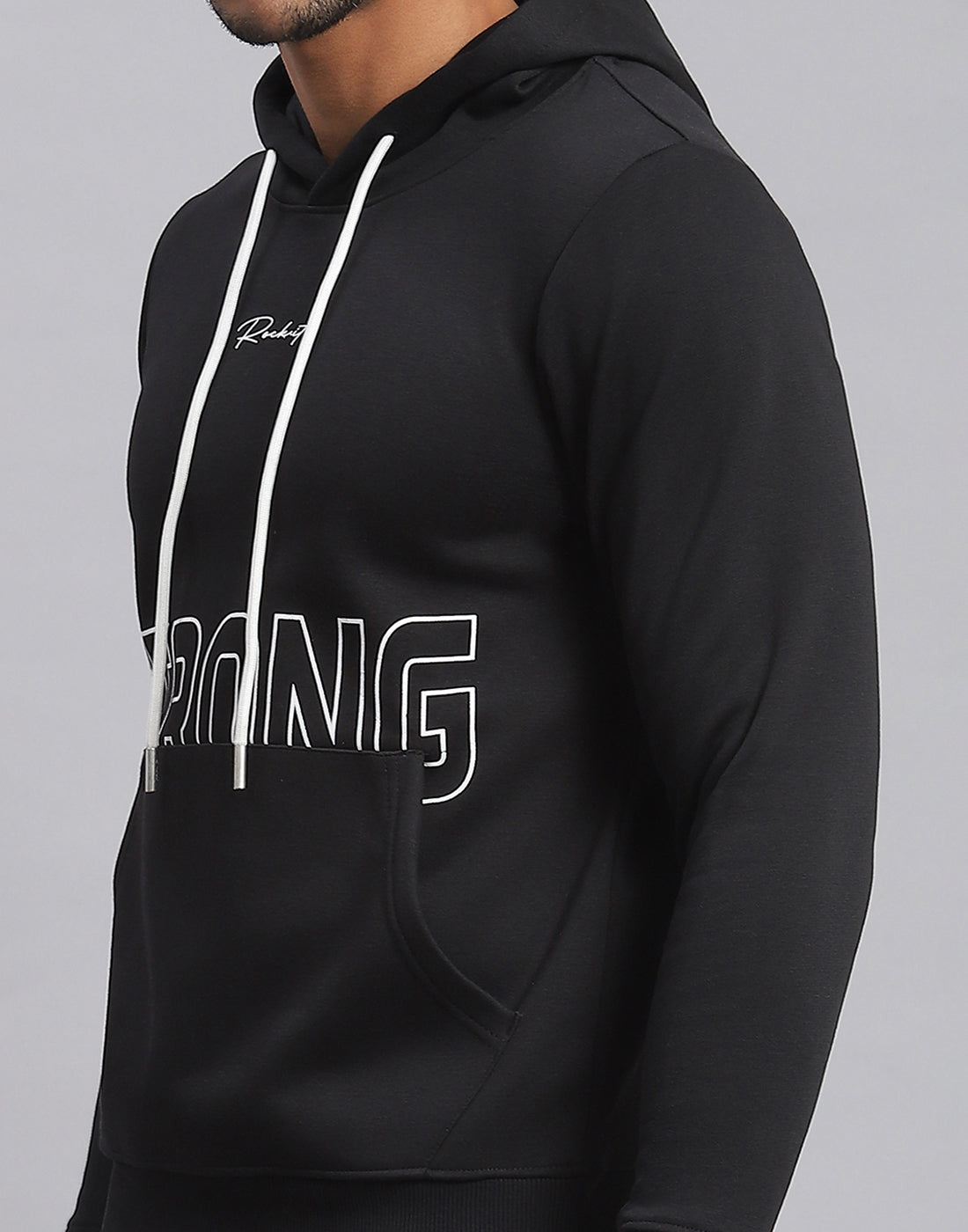 Rock.it Men Black Printed Hooded Full Sleeve Sweatshirt