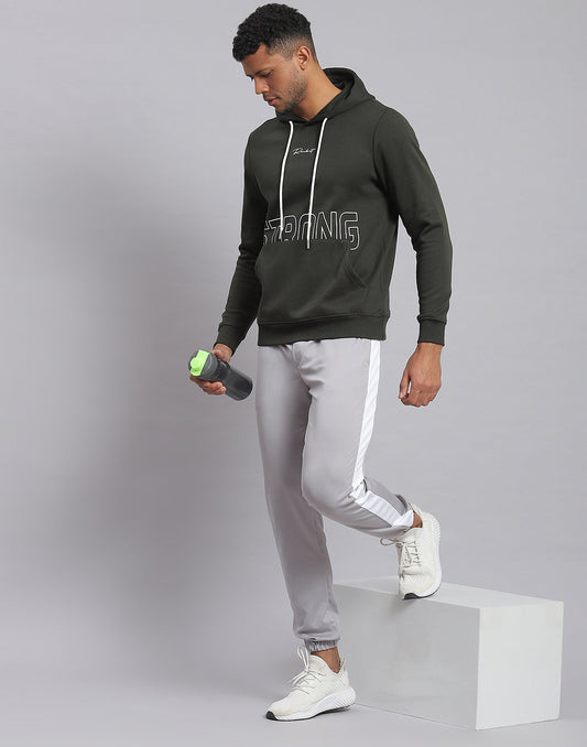 Rock.it Men Olive Printed Hooded Full Sleeve Sweatshirt