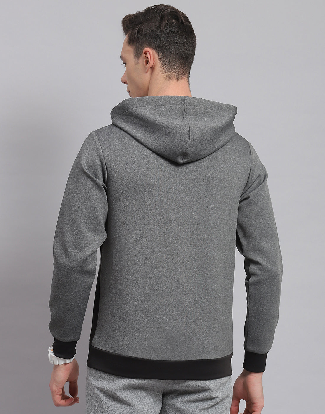 Rock.it Men Grey Solid Hooded Full Sleeve Sweatshirt