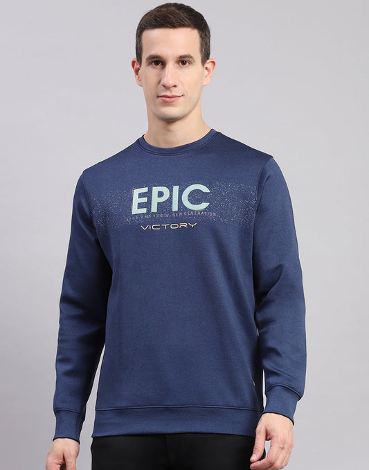 Men Blue Solid Round Neck Full Sleeve Sweatshirts