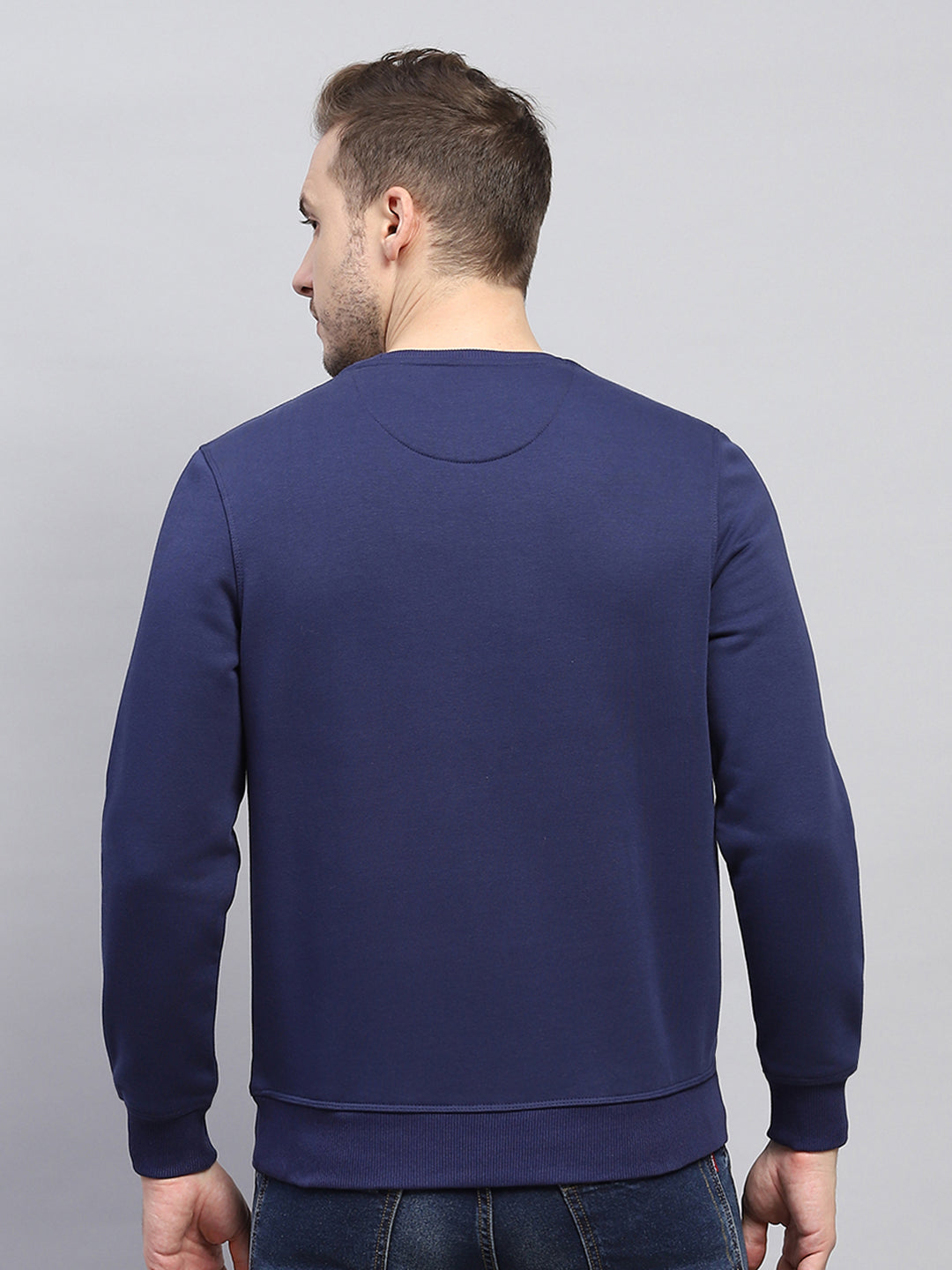 Men Blue Printed Round Neck Full Sleeve Sweatshirt