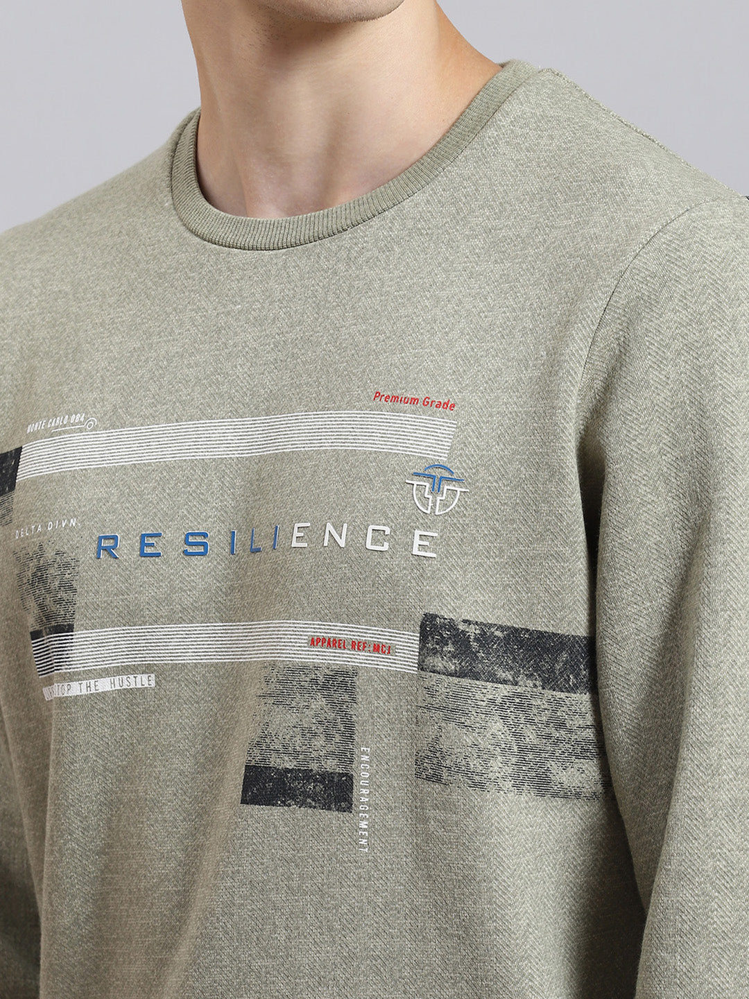 Men Green Printed Round Neck Full Sleeve Sweatshirt
