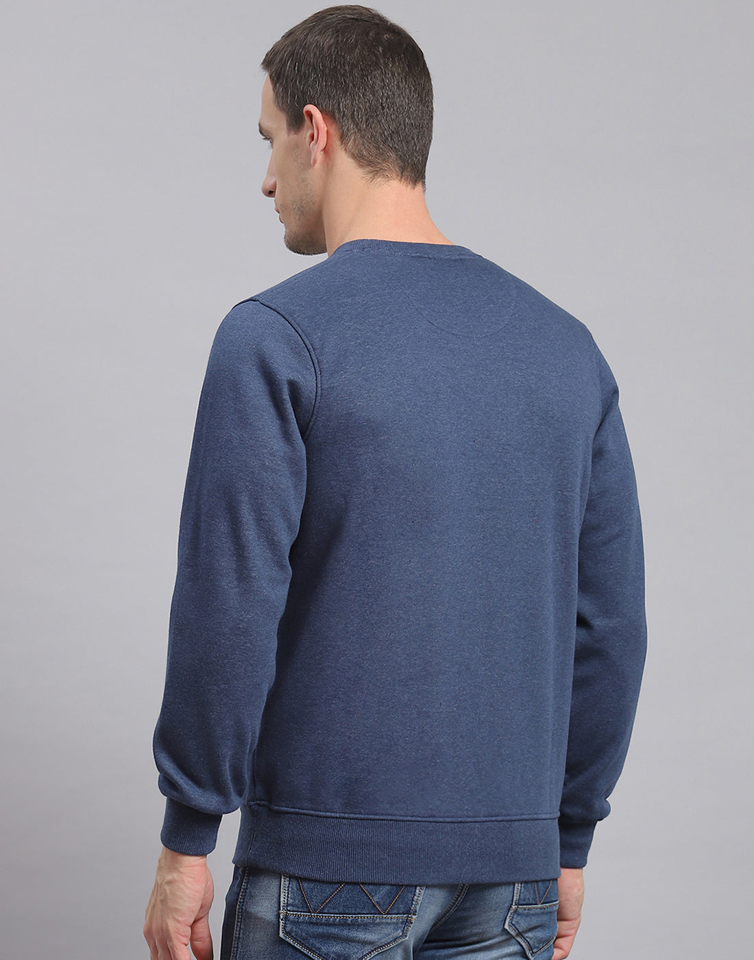 Men Blue Printed Round Neck Full Sleeve Sweatshirt