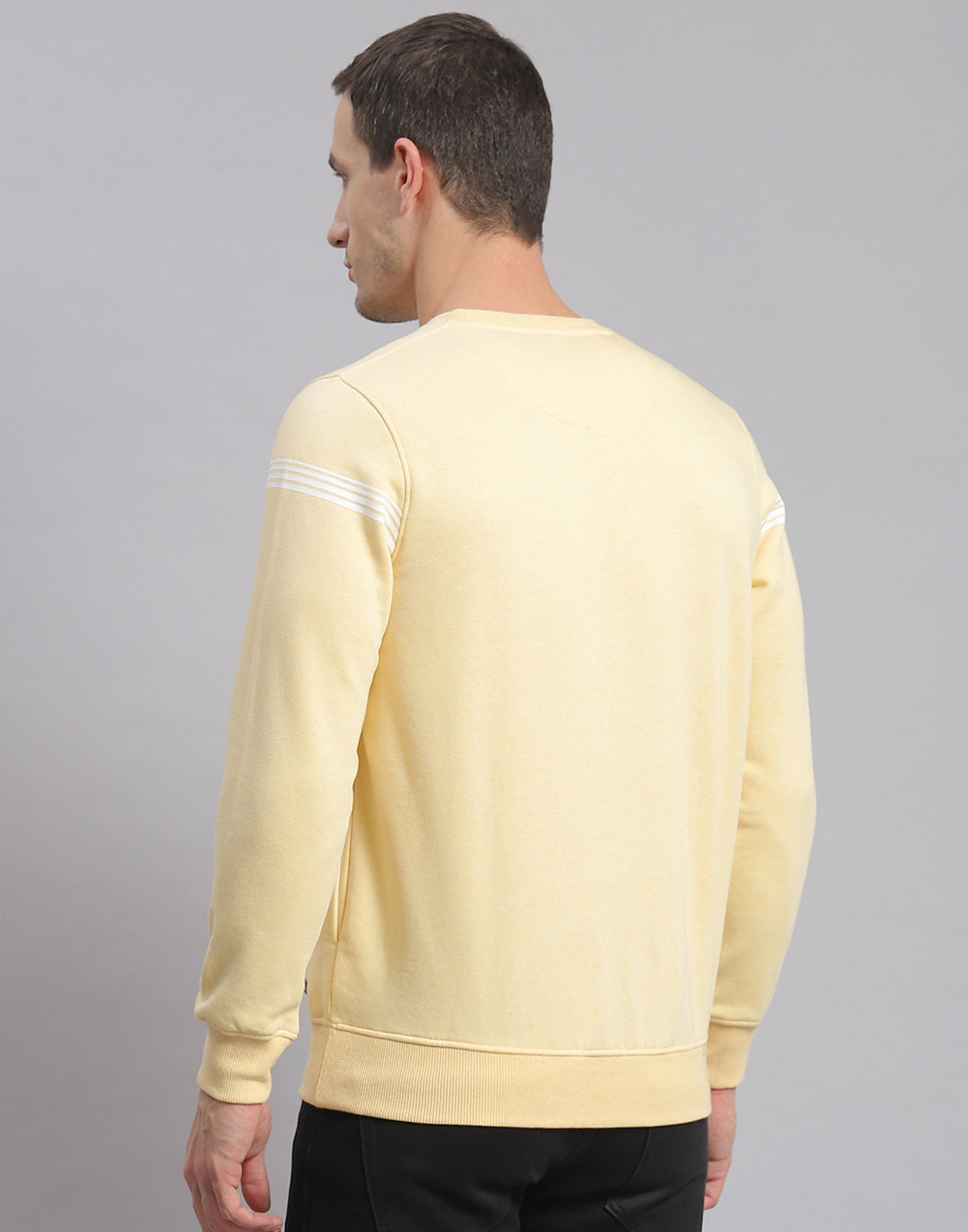 Men Beige Printed Round Neck Full Sleeve Sweatshirt