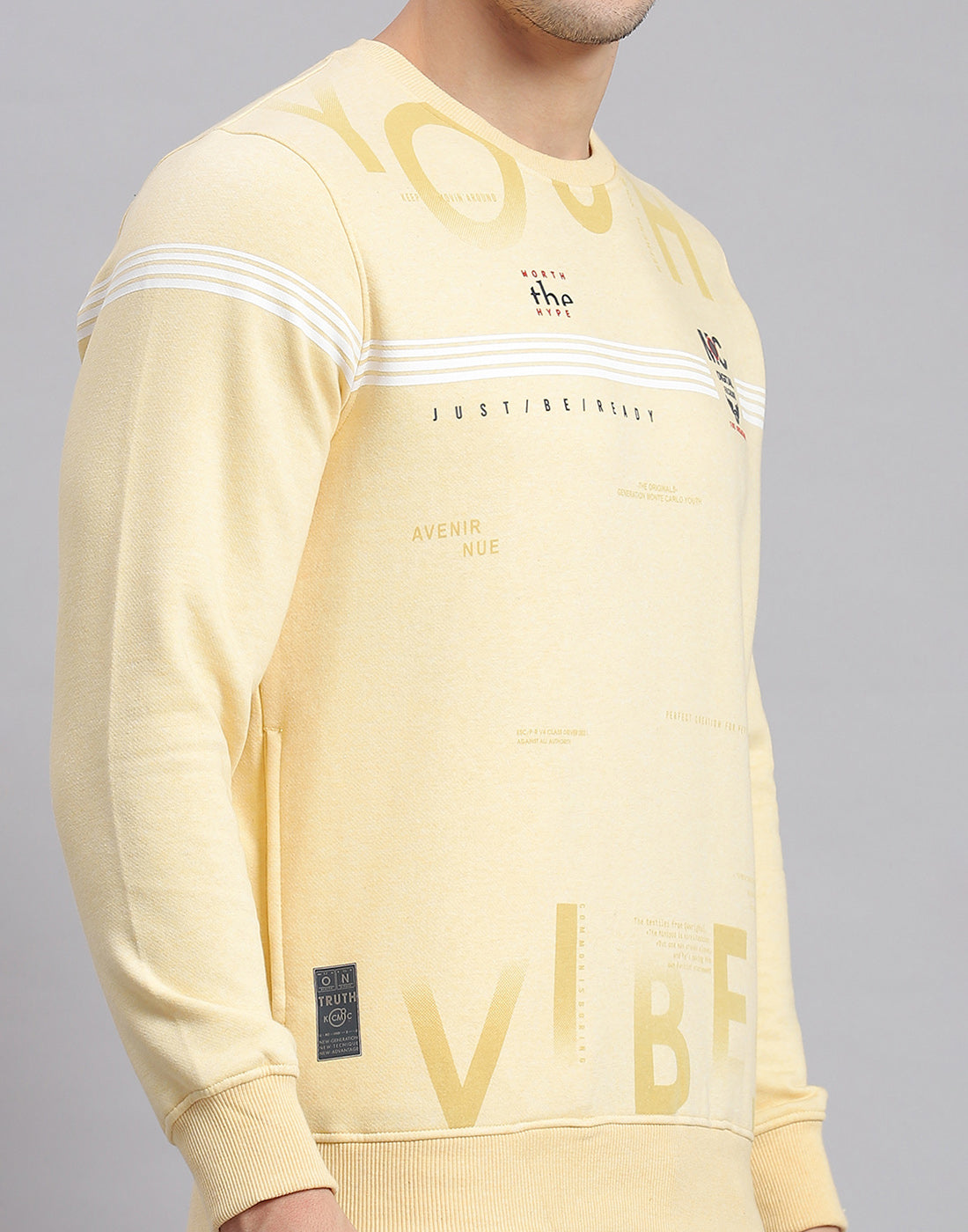 Men Beige Printed Round Neck Full Sleeve Sweatshirt