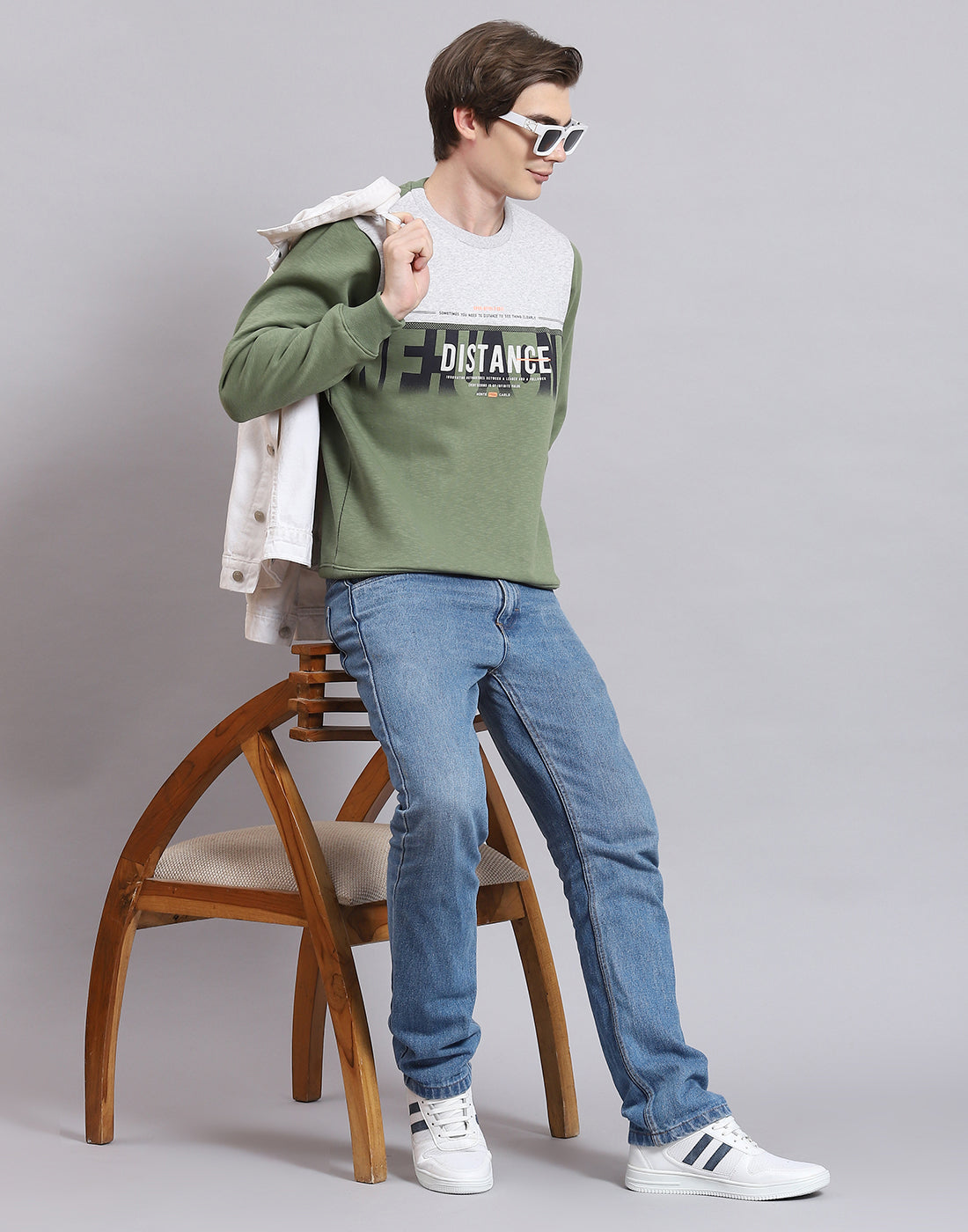 Men Green Printed Round Neck Full Sleeve Sweatshirt