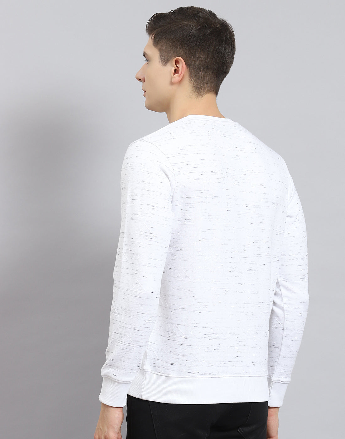 Men Off White Printed Round Neck Full Sleeve Sweatshirt