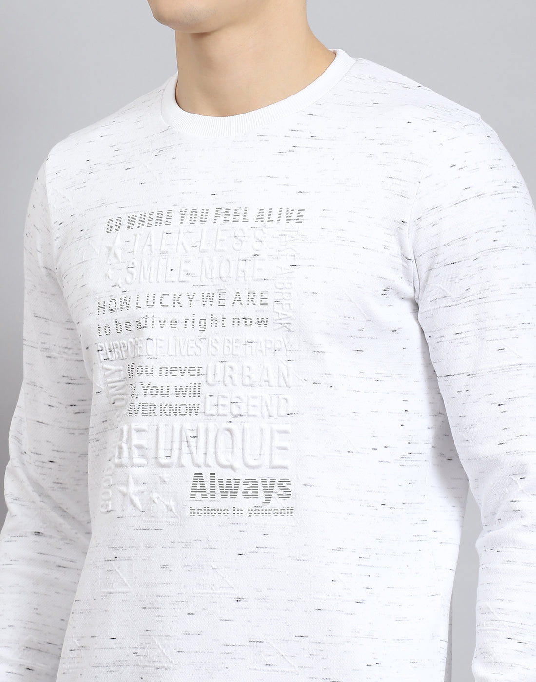 Men Off White Printed Round Neck Full Sleeve Sweatshirt