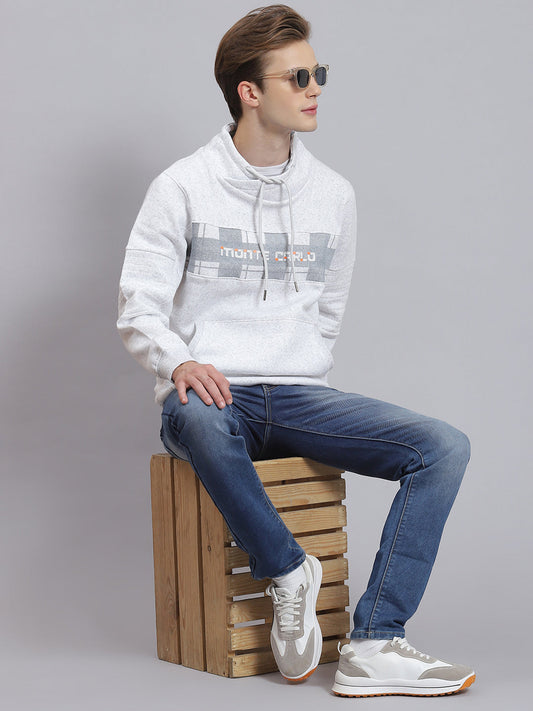Men Grey Printed Mock Collar Full Sleeve Sweatshirt