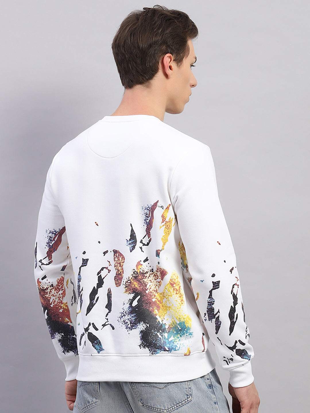 Rock.it Men White Printed Round Neck Full Sleeve Sweatshirt