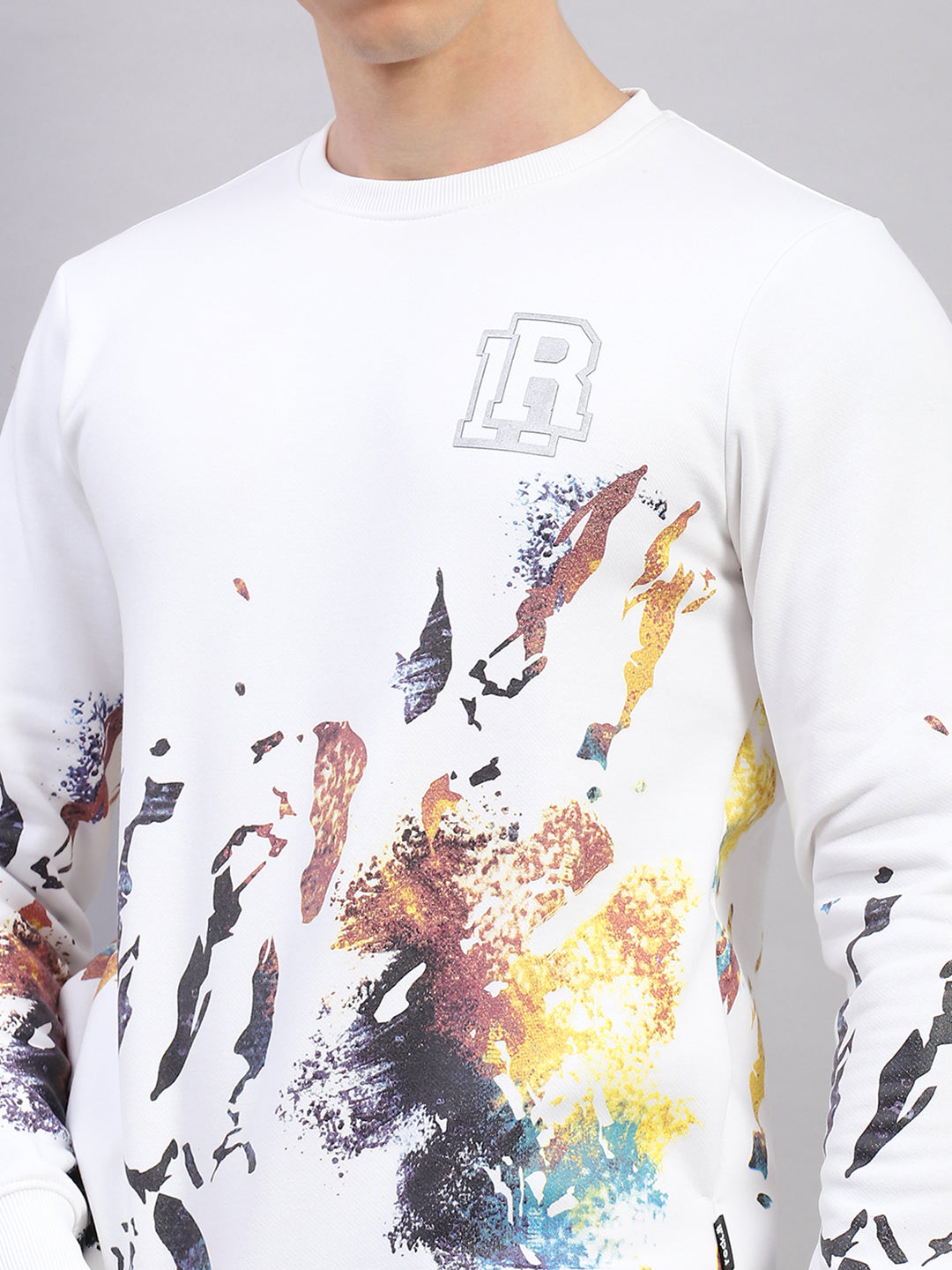 Rock.it Men White Printed Round Neck Full Sleeve Sweatshirt