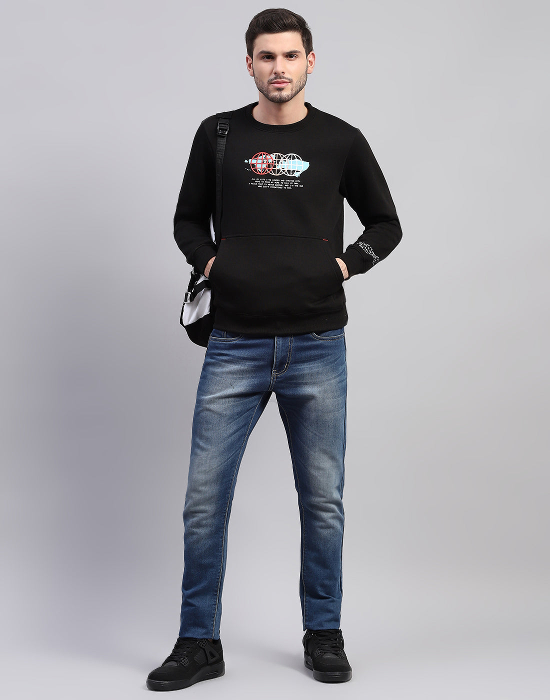 Rock.it Men Black Printed Round Neck Full Sleeve Sweatshirt