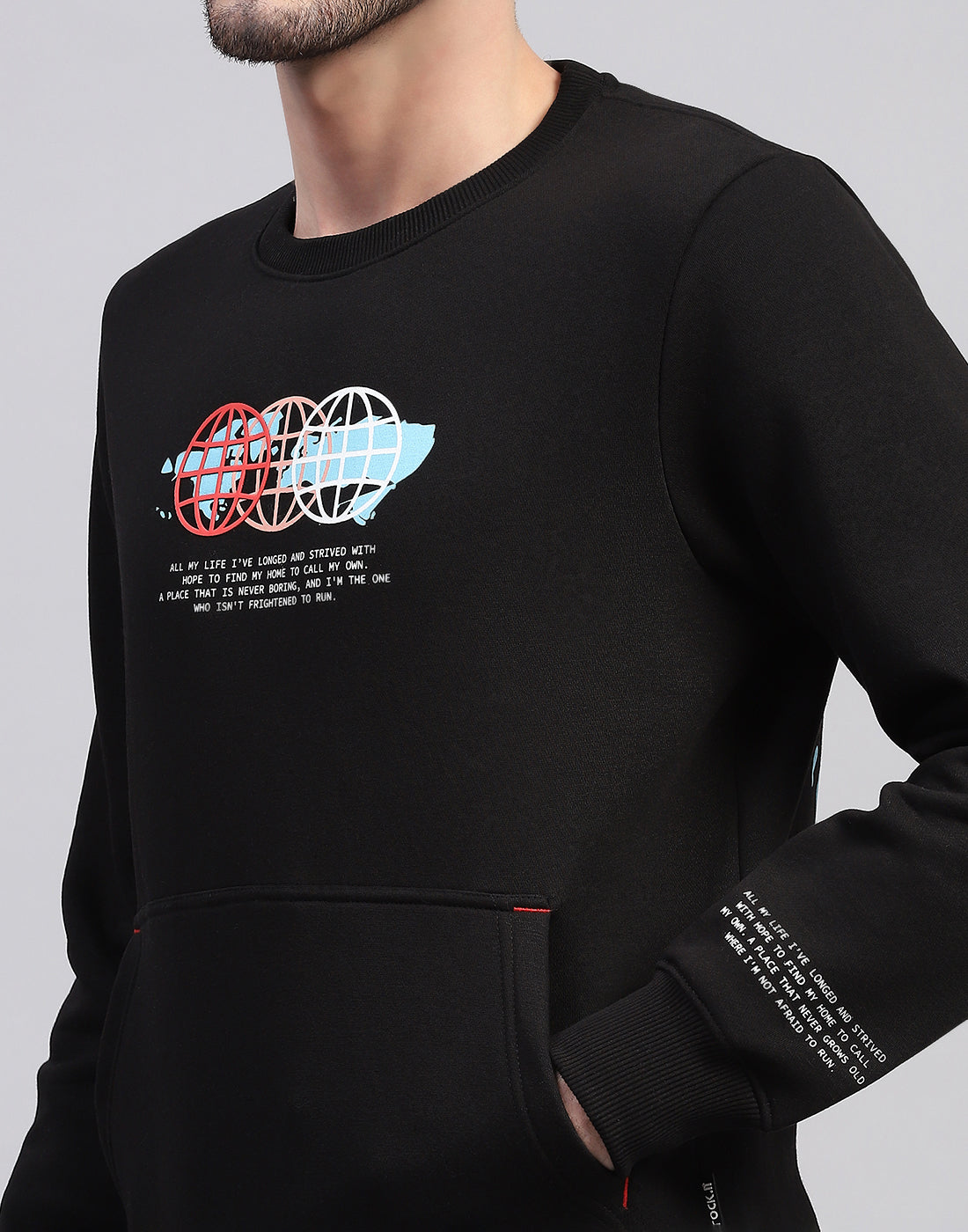 Rock.it Men Black Printed Round Neck Full Sleeve Sweatshirt
