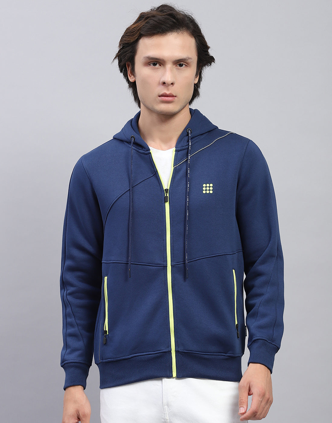 Rock.it Men Navy Blue Solid Hooded Full Sleeve Sweatshirt