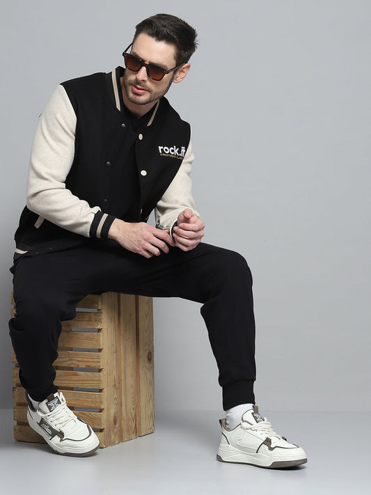 Rock.it Men Black Printed Band Collar Full Sleeve Sweatshirt