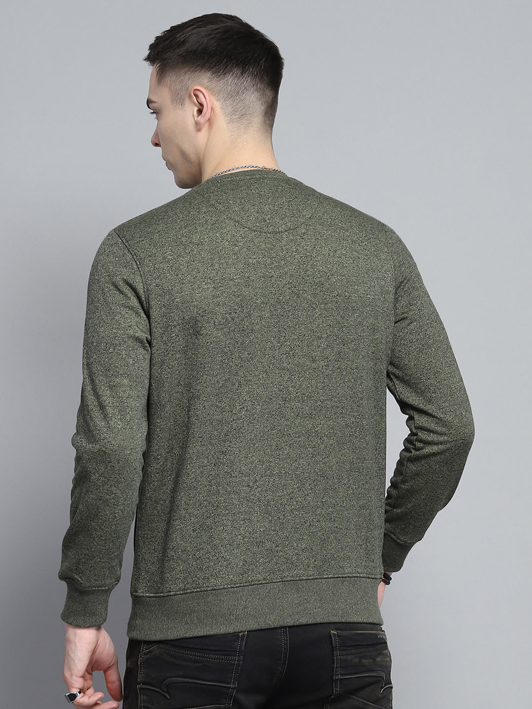 Men Green Printed Round Neck Full Sleeve Sweatshirt