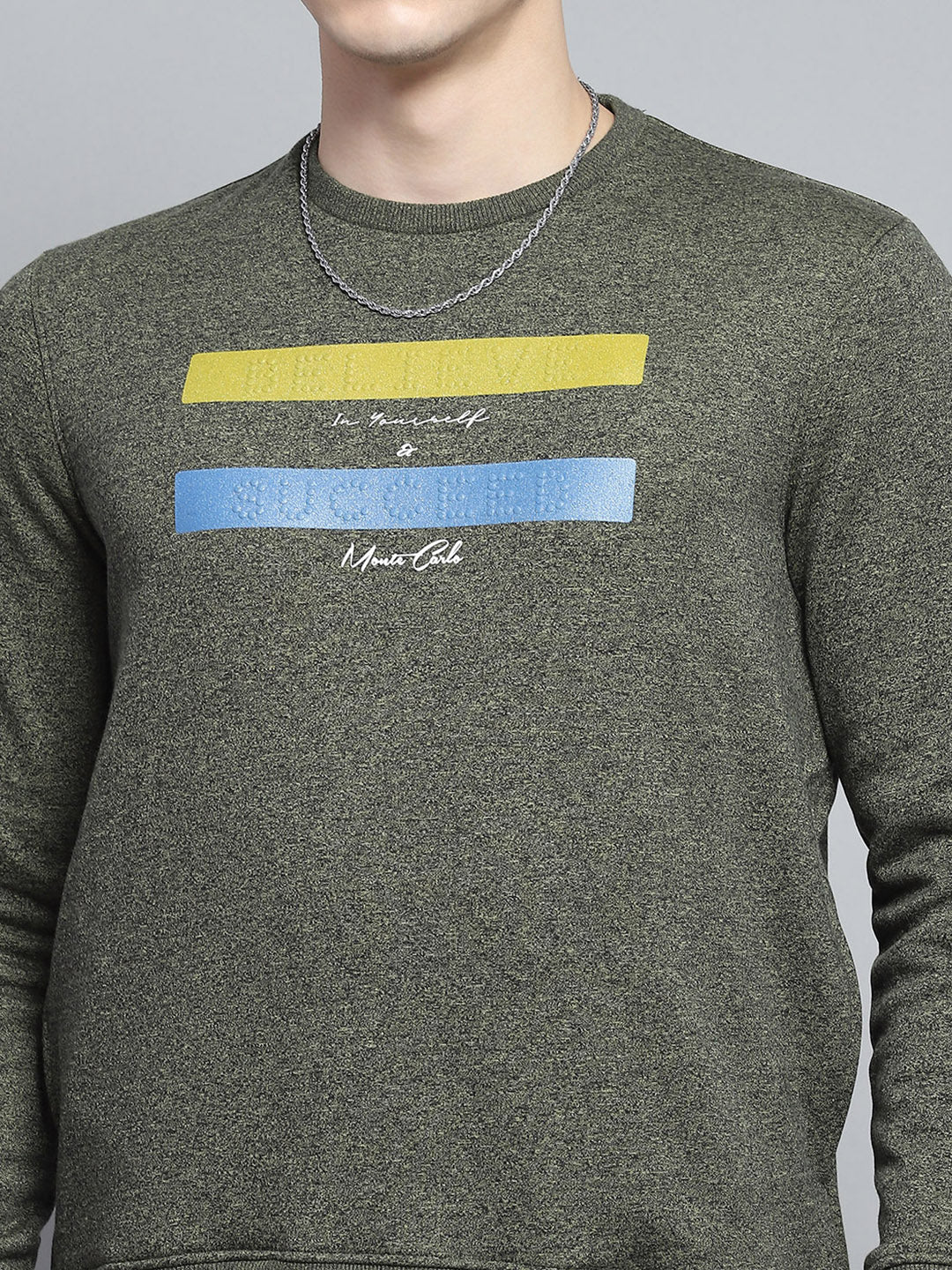 Men Green Printed Round Neck Full Sleeve Sweatshirt