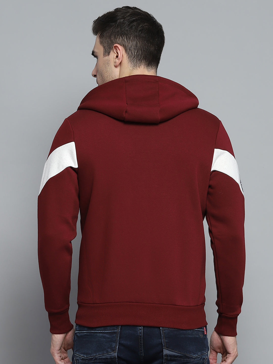 Men Maroon Printed Hooded Full Sleeve Sweatshirt