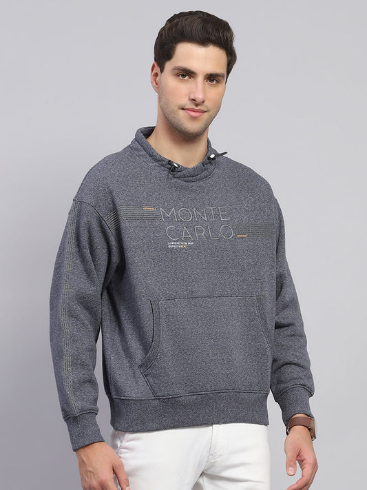 Men Blue Printed Fashion Neck Full Sleeve Sweatshirt