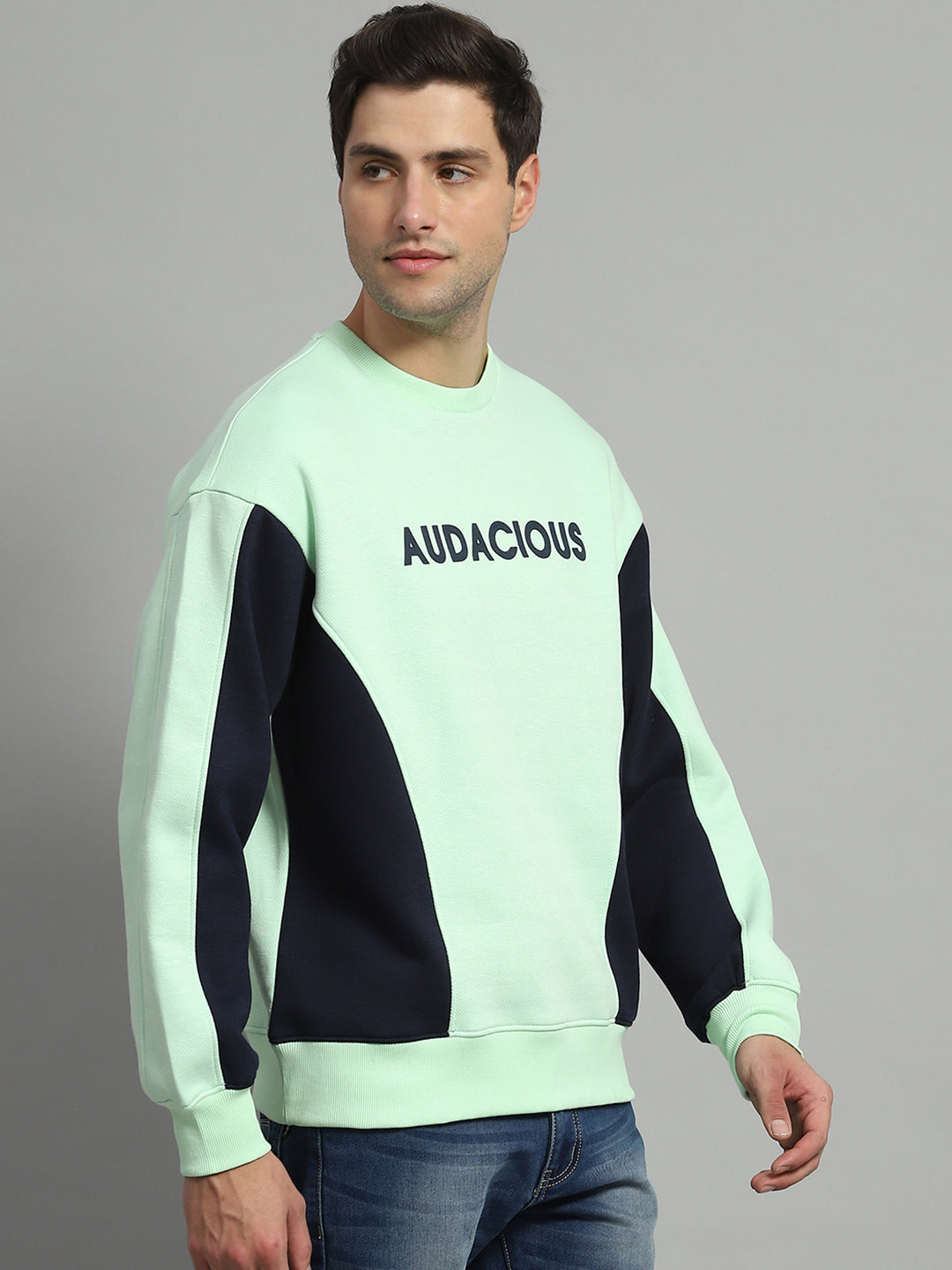 Men Green Printed Round Neck Full Sleeve Sweatshirt