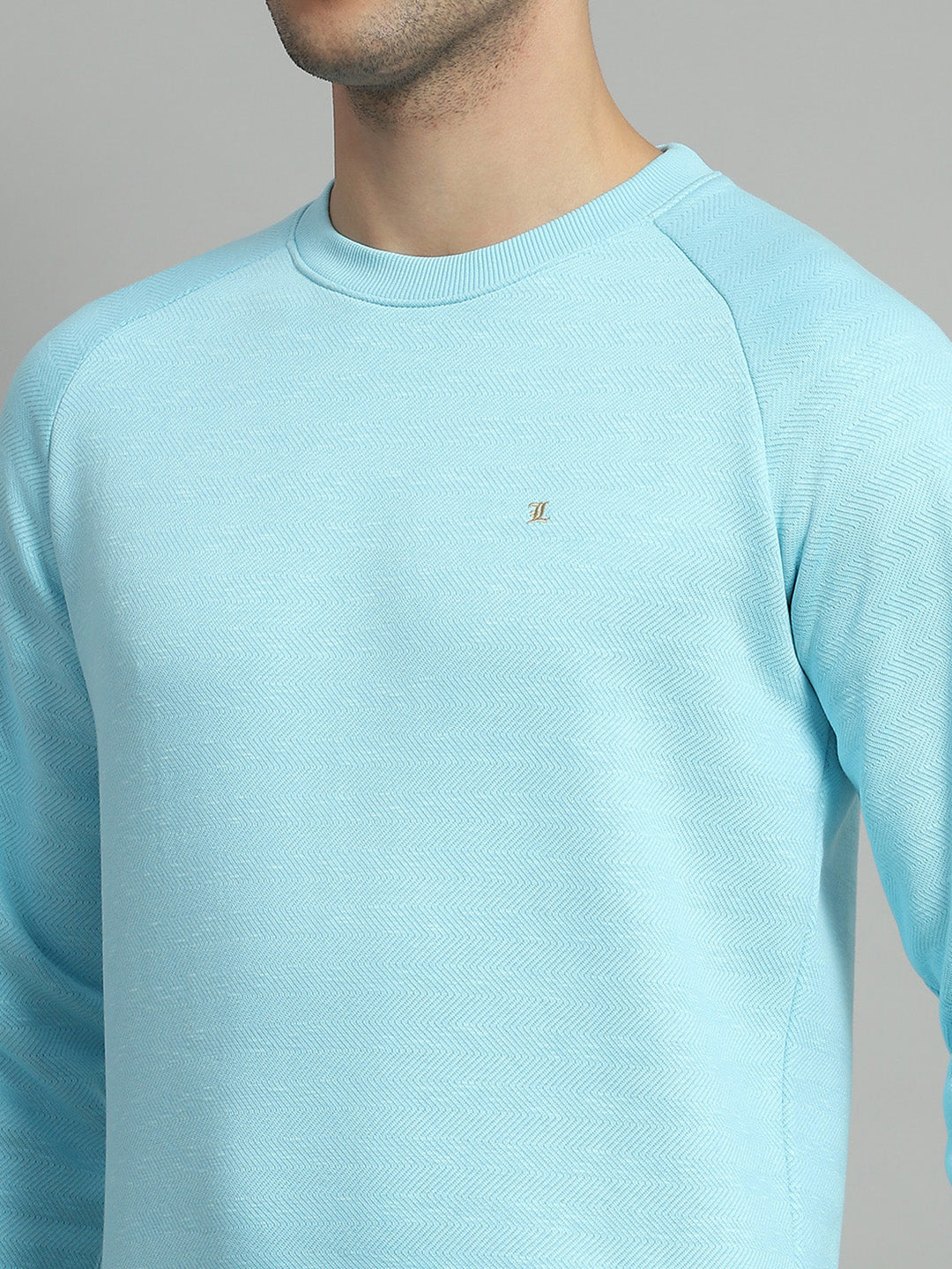 Men Turquoise Blue Solid Round Neck Full Sleeve Sweatshirt