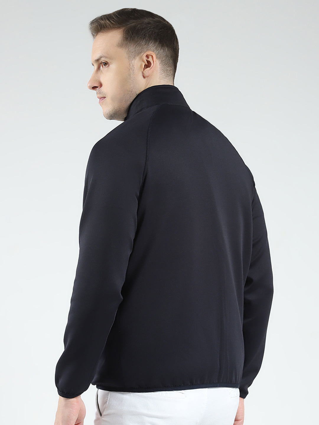 Men Navy Blue Solid Detachable Hood Full Sleeve Reversible Sweatshirt