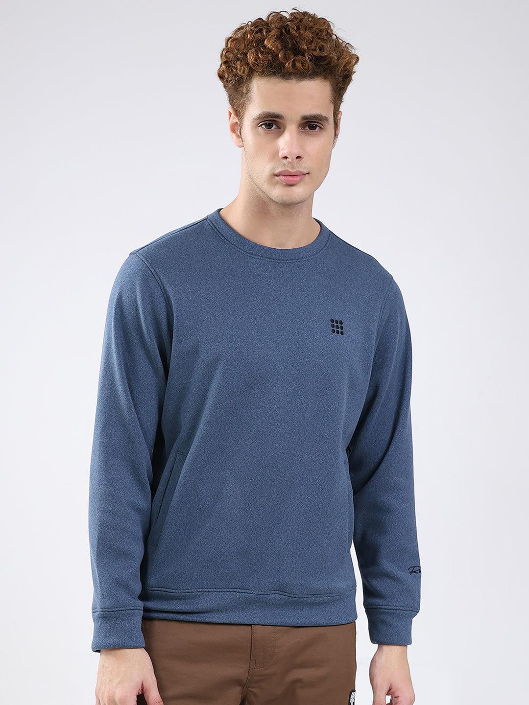 Rock.it Men Blue Solid Round Neck Full Sleeve Sweatshirt