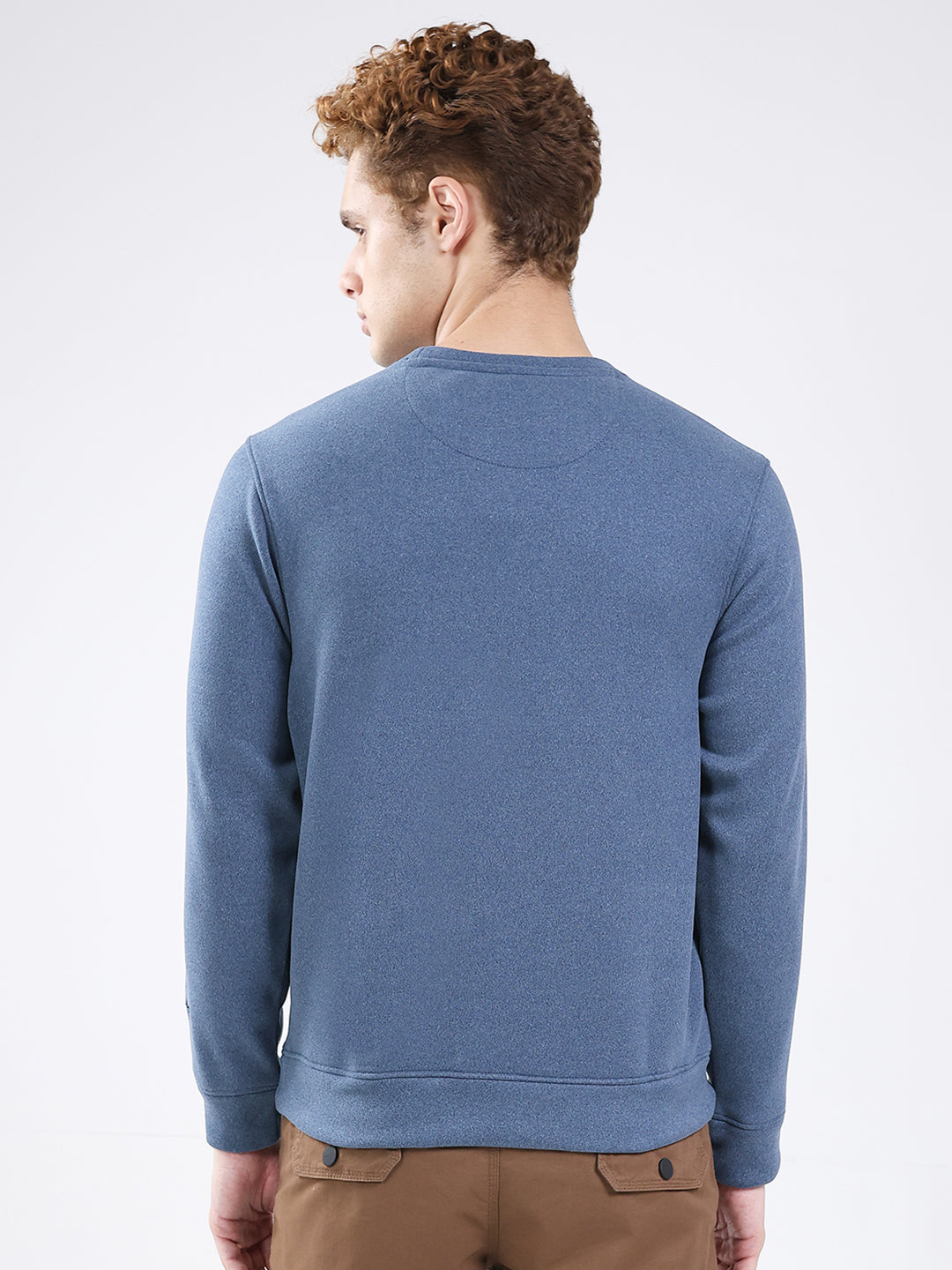 Rock.it Men Blue Solid Round Neck Full Sleeve Sweatshirt