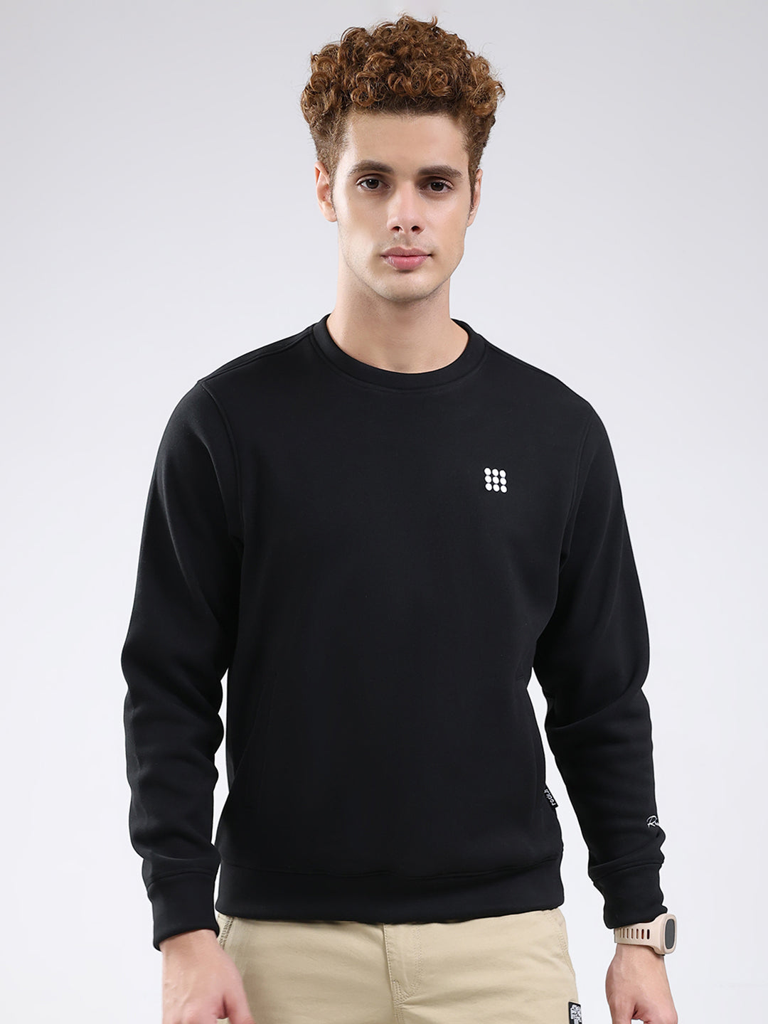 Rock.it Men Black Solid Round Neck Full Sleeve Sweatshirt
